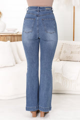 Lennie Jeans - High Waisted Bell Bottom Jeans in Medium Wash Denim