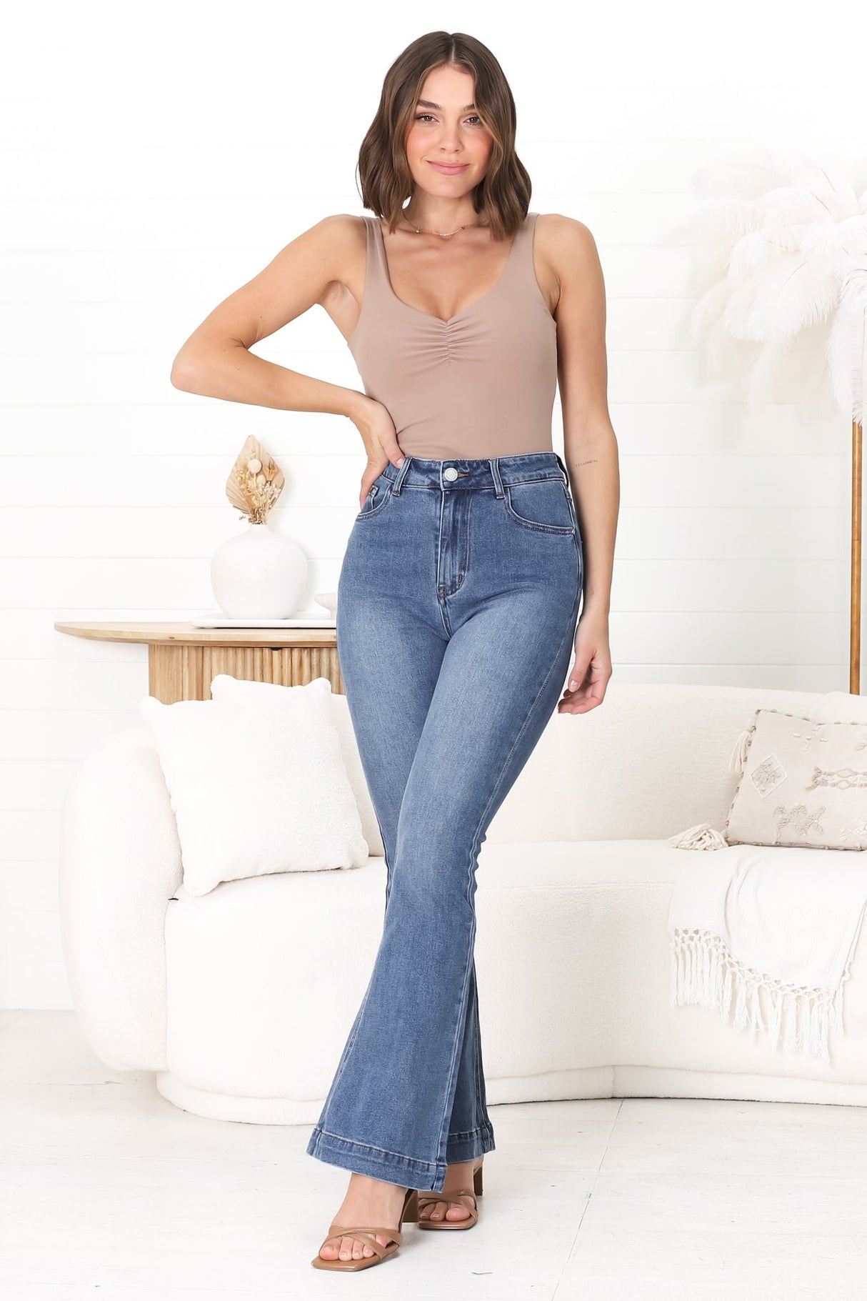 Lennie Jeans - High Waisted Bell Bottom Jeans in Medium Wash Denim