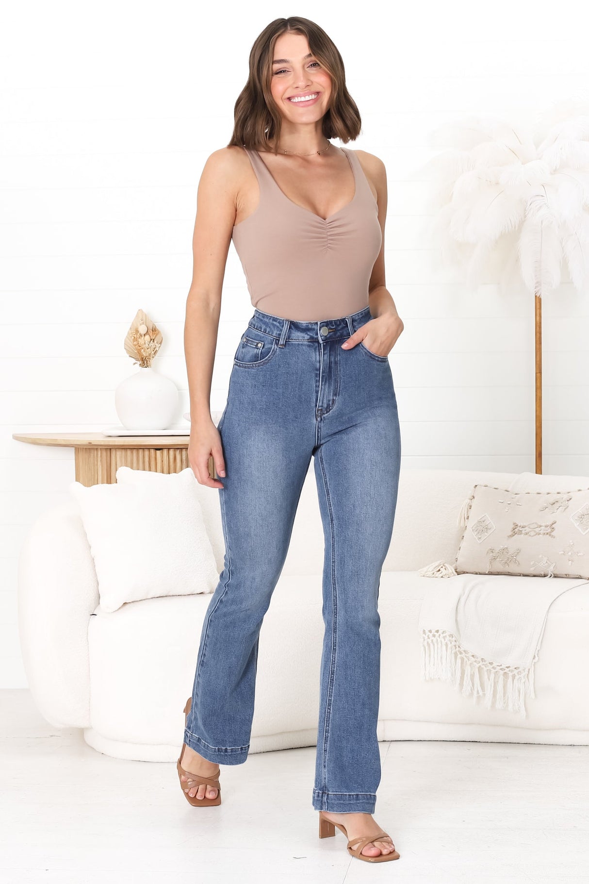 Lennie Jeans - High Waisted Bell Bottom Jeans in Medium Wash Denim