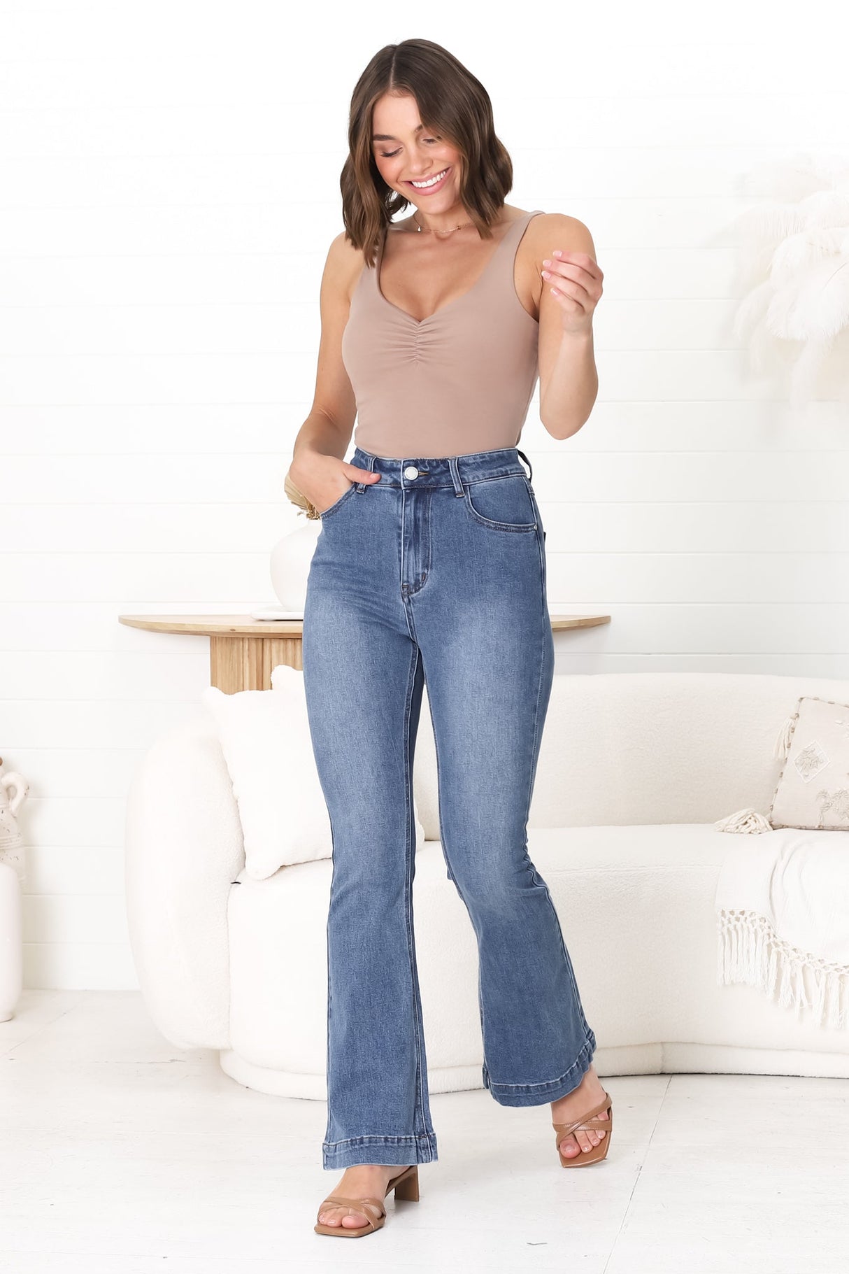 Lennie Jeans - High Waisted Bell Bottom Jeans in Medium Wash Denim