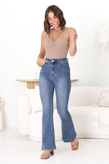 Lennie Jeans - High Waisted Bell Bottom Jeans in Medium Wash Denim