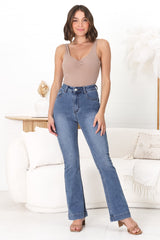 Lennie Jeans - High Waisted Bell Bottom Jeans in Medium Wash Denim