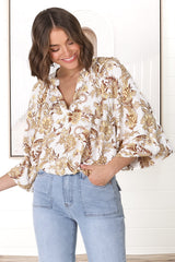 Leo Blouse - Pull Over Mandarin Collar Blouse in Jelena Print