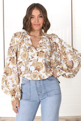 Leo Blouse - Pull Over Mandarin Collar Blouse in Jelena Print