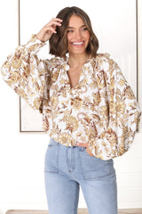 Leo Blouse - Pull Over Mandarin Collar Blouse in Jelena Print