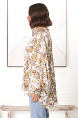 Leo Blouse - Pull Over Mandarin Collar Blouse in Jelena Print