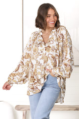 Leo Blouse - Pull Over Mandarin Collar Blouse in Jelena Print