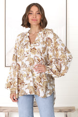 Leo Blouse - Pull Over Mandarin Collar Blouse in Jelena Print