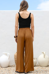 Leslie Linen Pants - Linen Elasticated Waist Straight Leg Pants in Terracotta