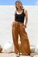 Leslie Linen Pants - Linen Elasticated Waist Straight Leg Pants in Terracotta