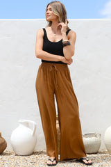 Leslie Linen Pants - Linen Elasticated Waist Straight Leg Pants in Terracotta