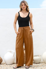 Leslie Linen Pants - Linen Elasticated Waist Straight Leg Pants in Terracotta