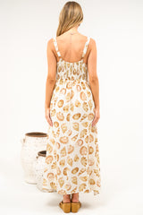 Lexah Maxi Dress - Embroidered A Line Dress with Pockets in Scallina Print Beige
