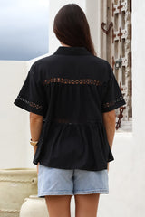 Leyana Shirt - Collared Cut Out Insert Button Down in Black