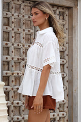 Leyana Shirt - Collared Cut Out Insert Button Down in White