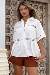 Leyana Shirt - Collared Cut Out Insert Button Down in White