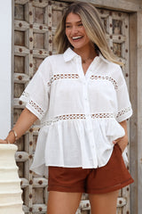 Leyana Shirt - Collared Cut Out Insert Button Down in White