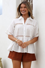Leyana Shirt - Collared Cut Out Insert Button Down in White