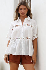 Leyana Shirt - Collared Cut Out Insert Button Down in White