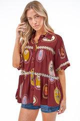 Leyana Shirt - Collared Cut Out Insert Button Down in Tamrin Print
