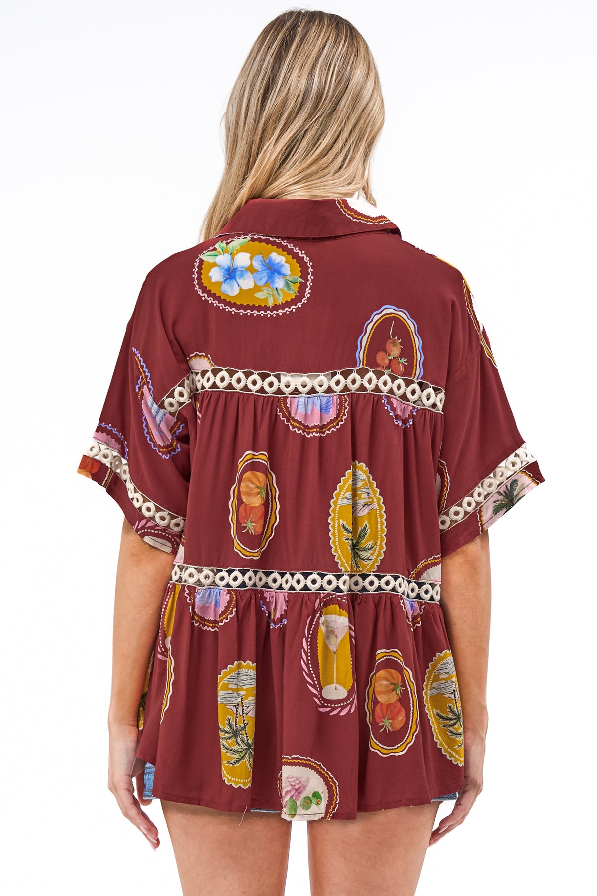 Leyana Shirt - Collared Cut Out Insert Button Down in Tamrin Print