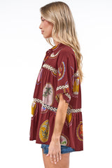 Leyana Shirt - Collared Cut Out Insert Button Down in Tamrin Print