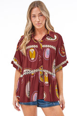 Leyana Shirt - Collared Cut Out Insert Button Down in Tamrin Print