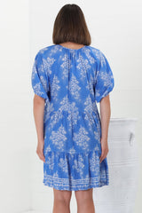 Lia Mini Dress - Balloon Sleeve Smock Dress in Bridgette Print