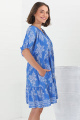 Lia Mini Dress - Balloon Sleeve Smock Dress in Bridgette Print