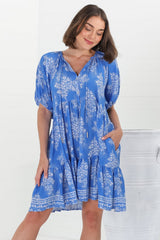 Lia Mini Dress - Balloon Sleeve Smock Dress in Bridgette Print