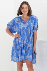 Lia Mini Dress - Balloon Sleeve Smock Dress in Bridgette Print