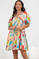Lia Mini Dress - Balloon Sleeve Smock Dress in Ecoya Print