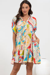 Lia Mini Dress - Balloon Sleeve Smock Dress in Ecoya Print