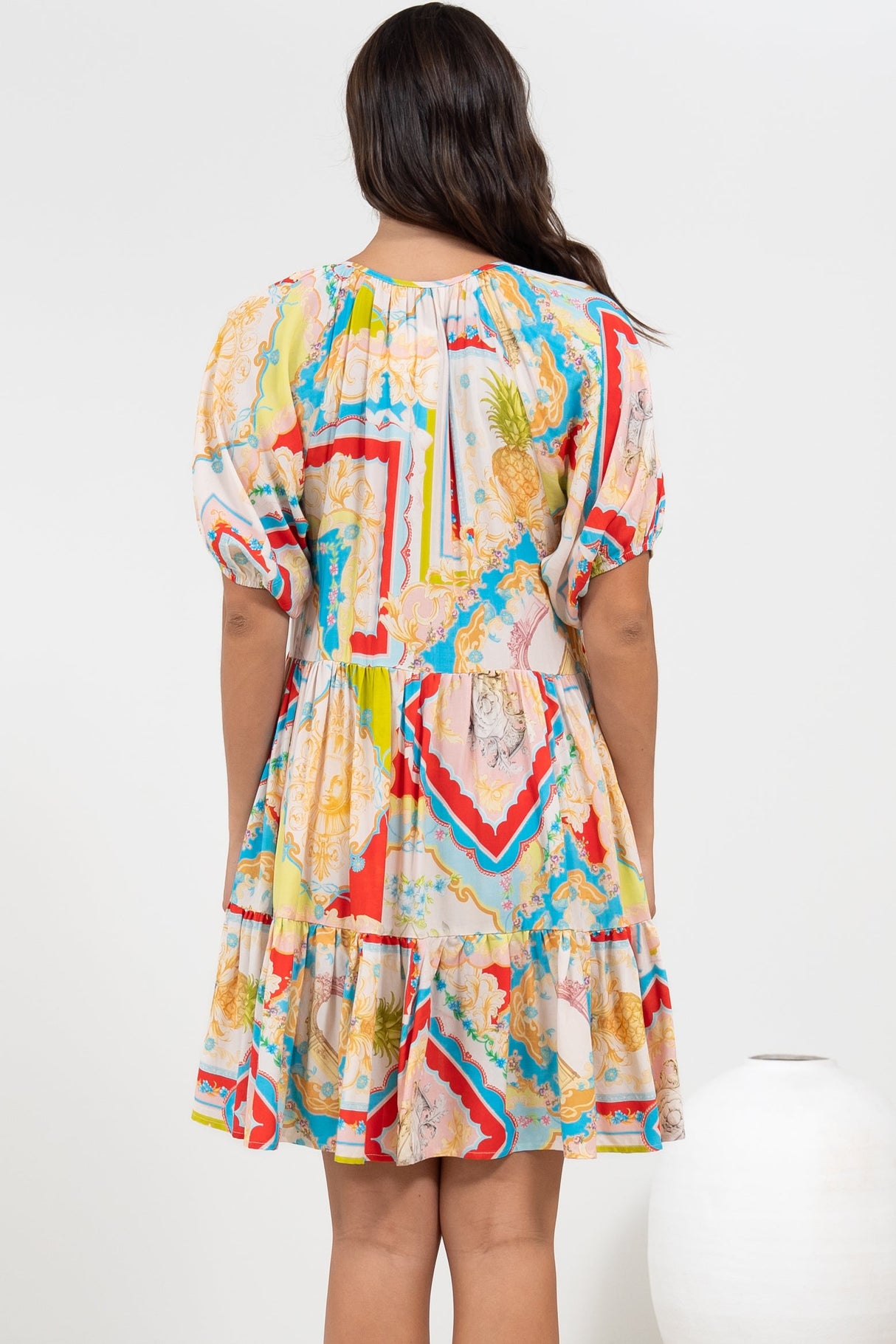Lia Mini Dress - Balloon Sleeve Smock Dress in Ecoya Print