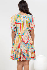Lia Mini Dress - Balloon Sleeve Smock Dress in Ecoya Print