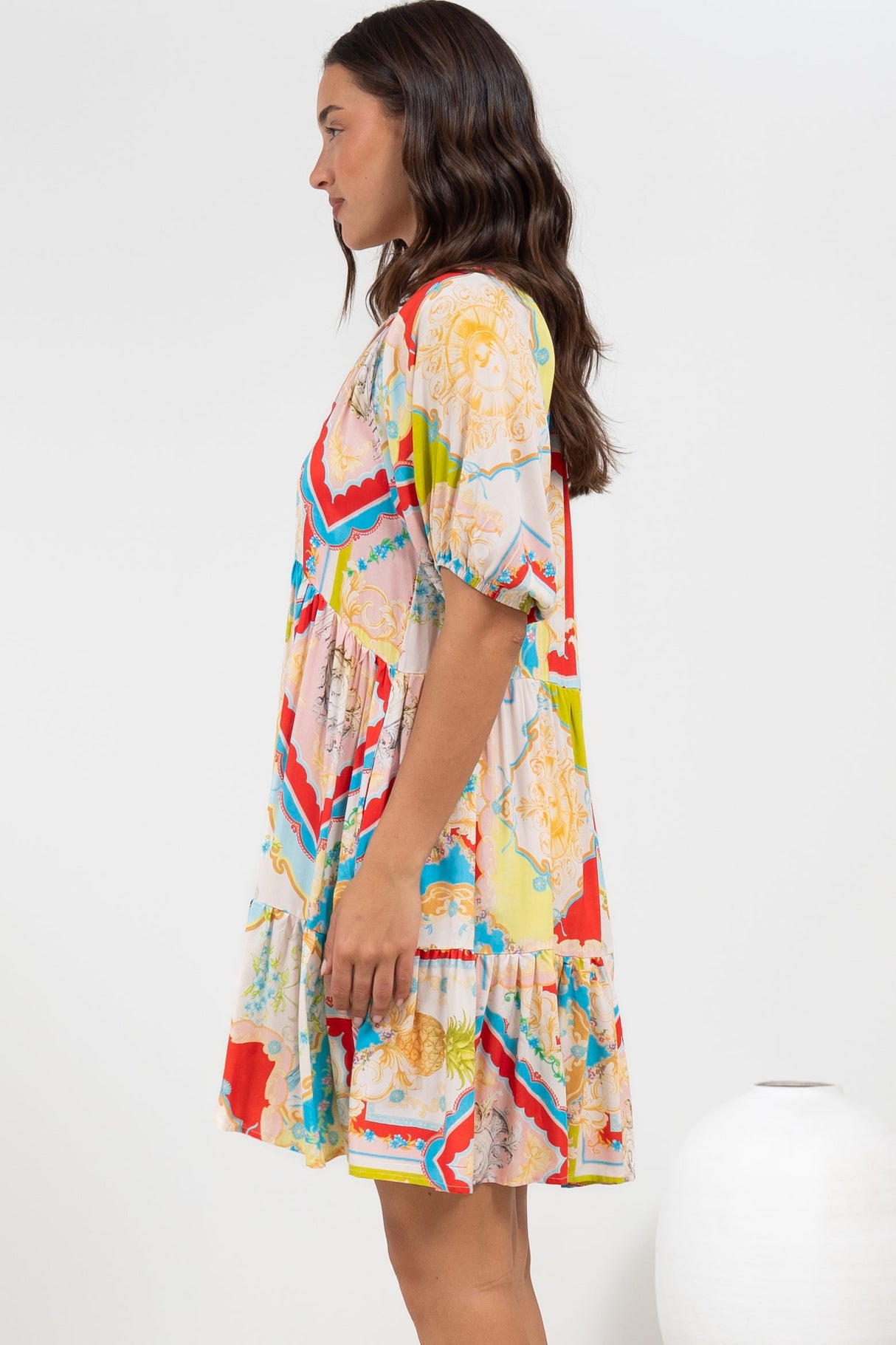 Lia Mini Dress - Balloon Sleeve Smock Dress in Ecoya Print
