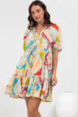 Lia Mini Dress - Balloon Sleeve Smock Dress in Ecoya Print