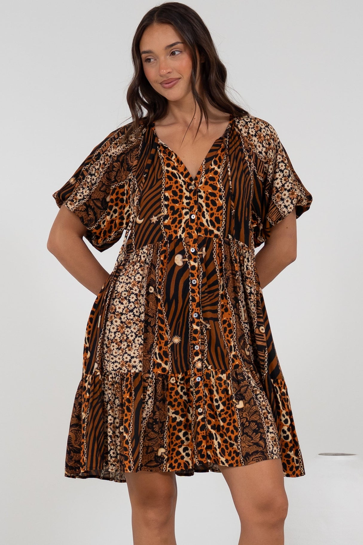 Lia Mini Dress - Balloon Sleeve Smock Dress in Riley Print