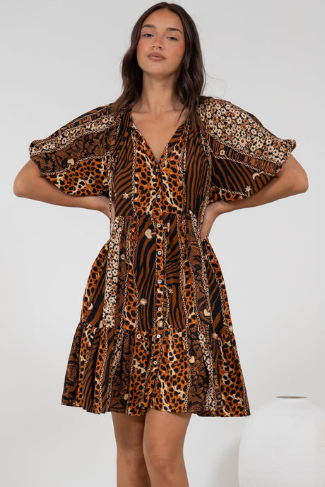 Lia Mini Dress - Balloon Sleeve Smock Dress in Riley Print