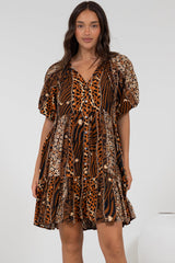 Lia Mini Dress - Balloon Sleeve Smock Dress in Riley Print