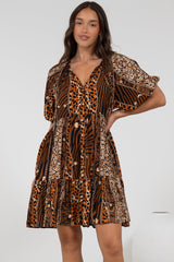 Lia Mini Dress - Balloon Sleeve Smock Dress in Riley Print