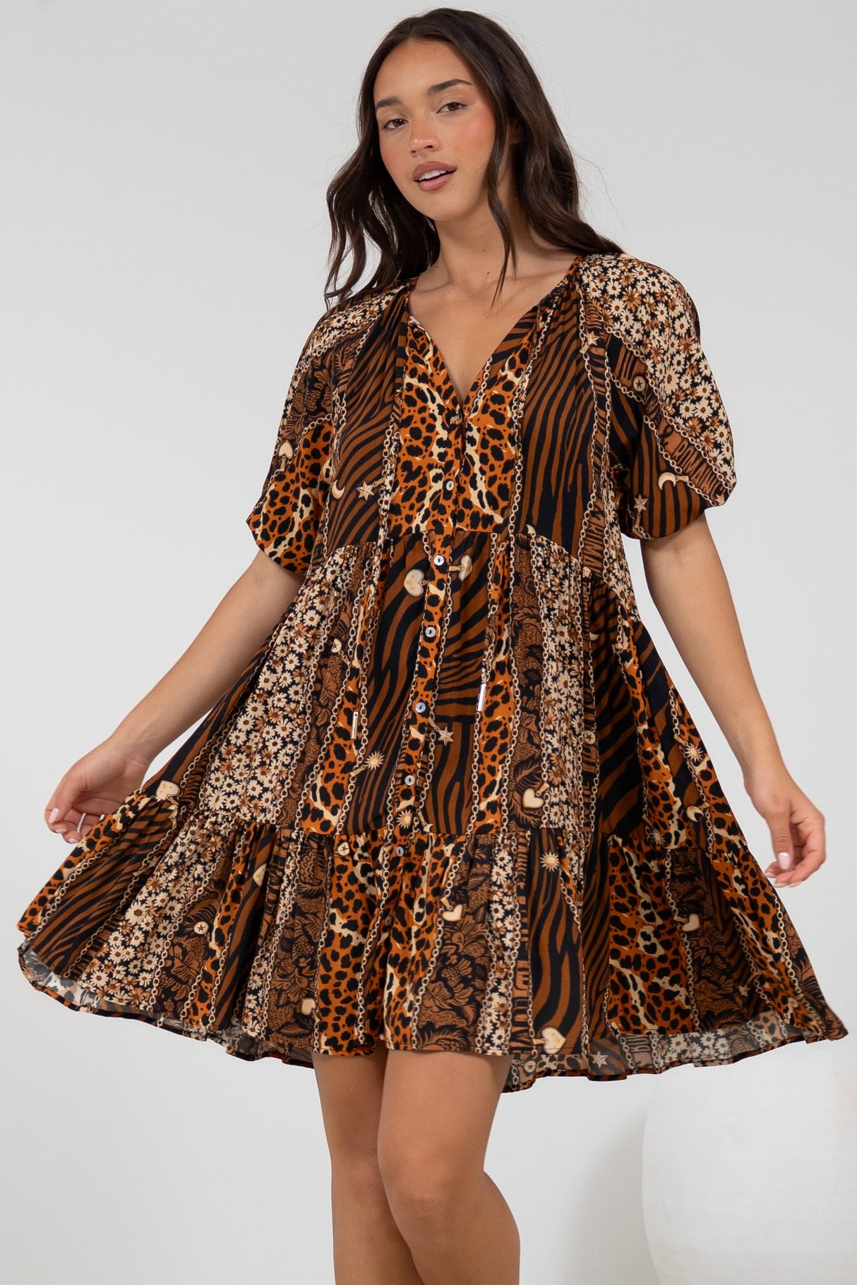 Lia Mini Dress - Balloon Sleeve Smock Dress in Riley Print