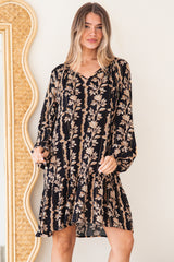 Lianda Mini Dress - Soft V Neck Pull Over Shift Dress with Neck Tie & Matching Belt in Helio Print