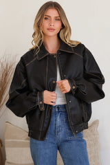 Model wearing Liano Jacket in Brown from Salty Crush
