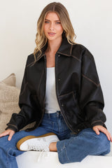 Model wearing Liano Jacket in Brown from Salty Crush