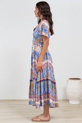 Libby Maxi Dress - Flutter Cap Sleeve Button Waist Detailed A Line Dress in Belly Print