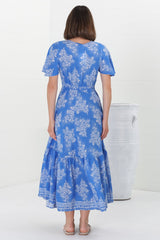 Libby Maxi Dress - Flutter Cap Sleeve Button Waist Detailed A Line Dress in Bridgette Print