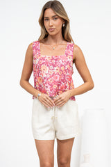 Lilas Top - Square Neck Top with Button Back Placket in Doralee Print