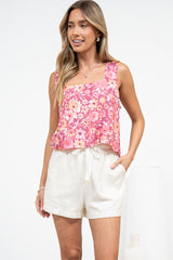 Lilas Top - Square Neck Top with Button Back Placket in Doralee Print