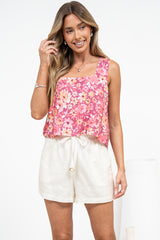 Lilas Top - Square Neck Top with Button Back Placket in Doralee Print